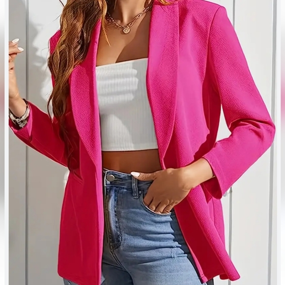 Frank Lyman Solid open front pink blazer - Picture 1 of 7
